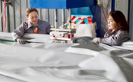 Display of membrane materials for double membrane gas holder